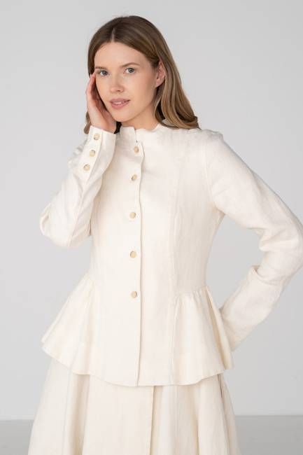 Peplum – Twill Linen Jacket with Mandarin Collar