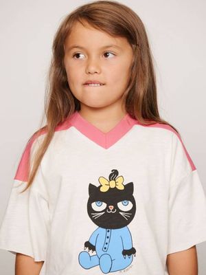 Katzen-T-Shirt mit V-Ausschnitt