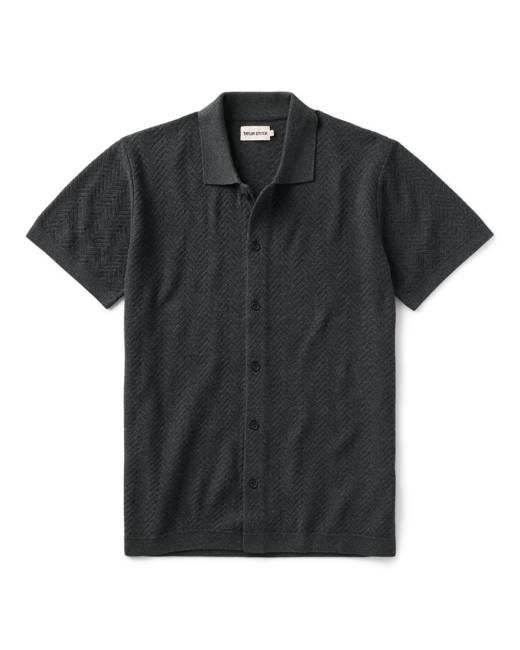 The Button Down Polo in Charcoal Herringbone