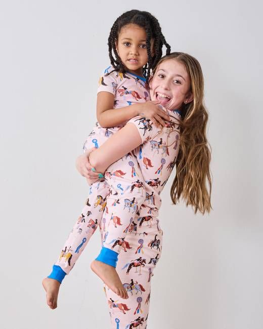 Horse Show - Kids Organic Pima Short Sleeve PJ Set - Pale Peach