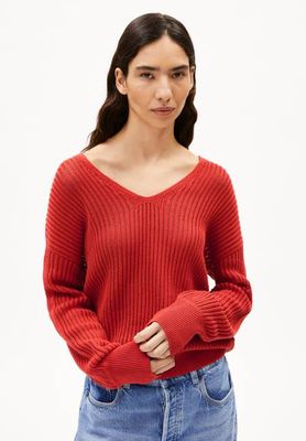 LINEN BLEND KNIT SWEATER | coral blush