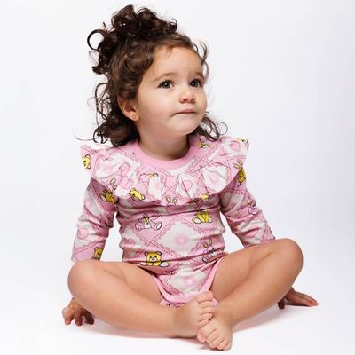 Paula Red long-sleeved baby body with teddy bears
