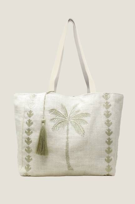 Palm Tree Jute Beach Bag | White/Light Gold