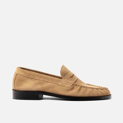 Ezra Tan Suede Pleated Penny Loafer - Men's