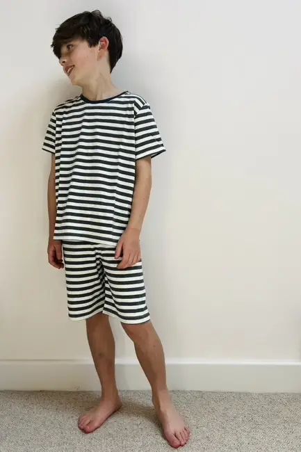 cosmo short pyjama set / thunder grey stripe — Noctu