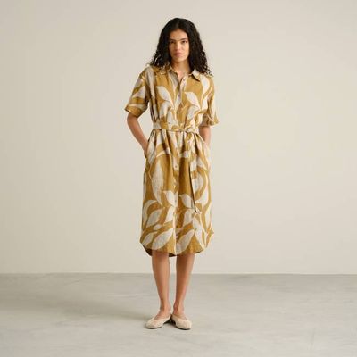 DEDICATED - Hemdkleid Ripa Linen abstrakt Blatt Bronzegelb