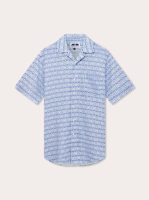 Men's Ocean Blue Seahorses Arawak Linen Shirt