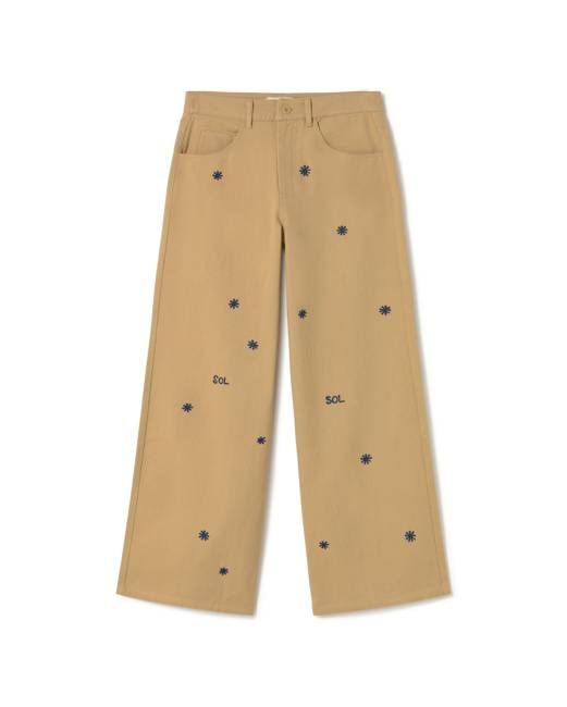 Camel wide leg hand embroidered Hedda pants