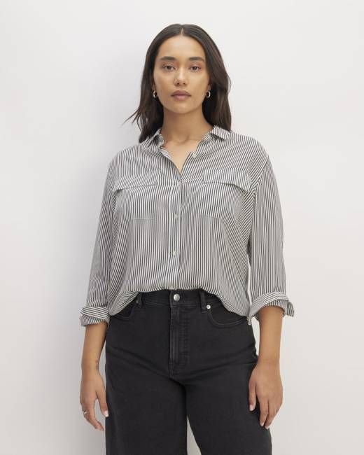 The Utility Shirt in Washable Silk | Black / White