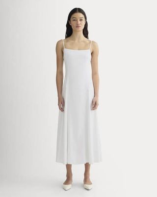 The Seamed Dress in Stretch Linen | White