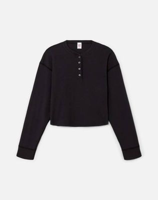 Hanes Waffle Boxy Henley - Washed Black