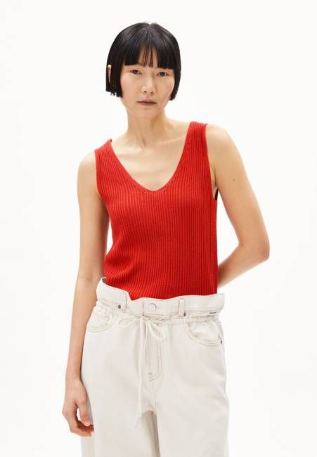 LINEN BLEND KNIT TOP| coral blush