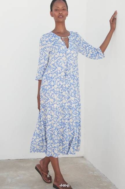 Emma EcoVero™ Midi Dress | Pale Blue/White