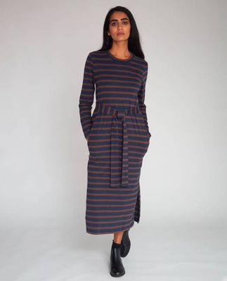 Raina-Sue Organic Cotton Dress In Navy & Chocolate