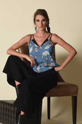 Magda Double-strap Cami, Blue Floral