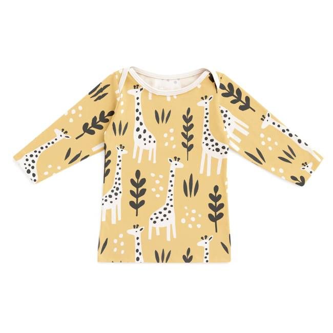 Long-Sleeve Lap Tee - Giraffes Pale Yellow