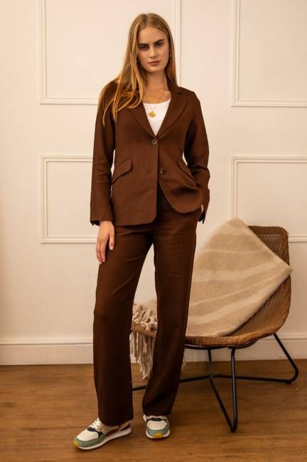 Linen Blend Suit | Chocolate