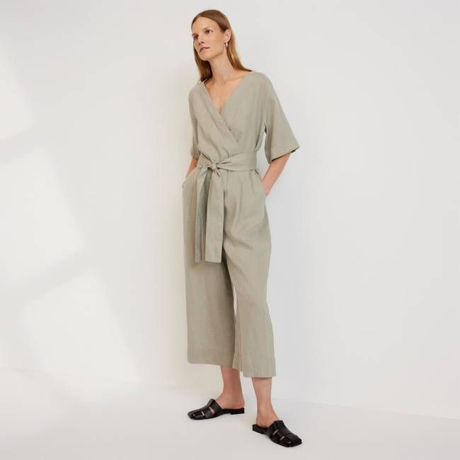 The Wrap Jumpsuit in Linen | Seagrass