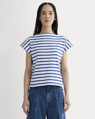 The Oversized Muscle Tee | Bone / Mazarine Blue