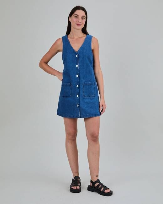 Washed Denim Short Dress Blue