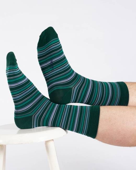 Multi Stripe Bamboo Crew Socks - Green/Blue