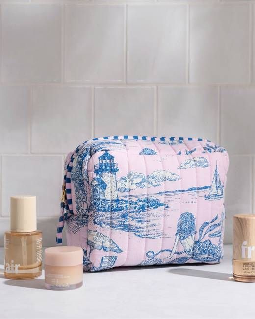 Mermaid Toile - Quilted Pouch - Blush