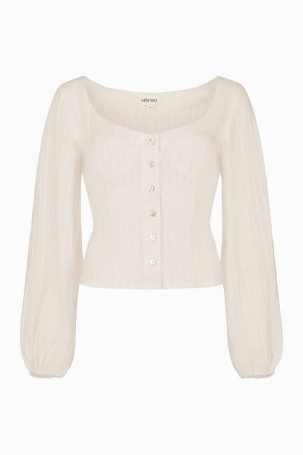 The Carmen Long-Sleeved Bustier Top in off-white