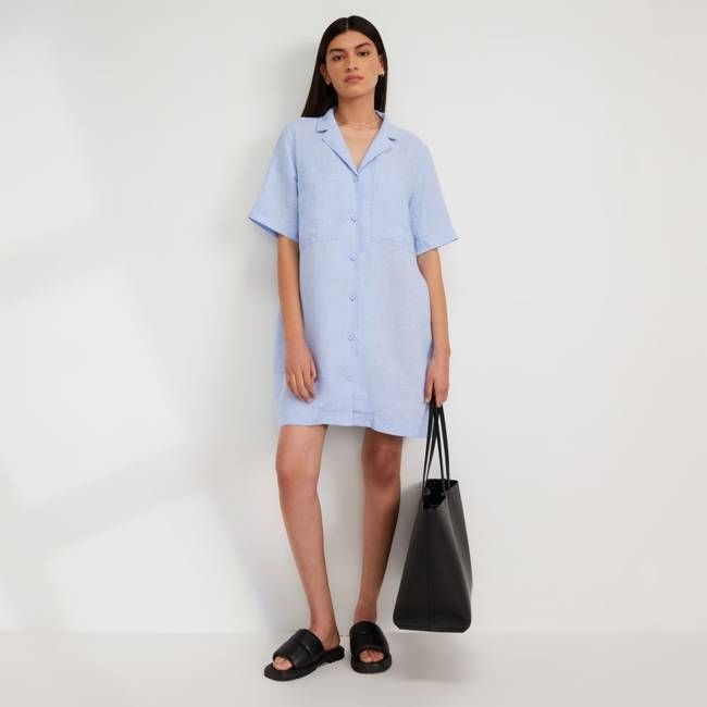 The Linen Workwear Dress | Light Blue