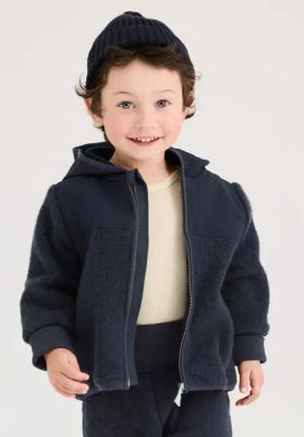 Wool fleece jacket made of organic merino wool with softshell