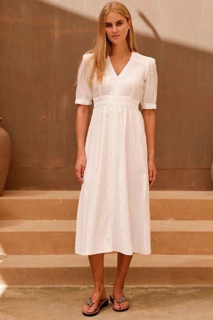 Iris Organic Cotton Dobby Dress | White