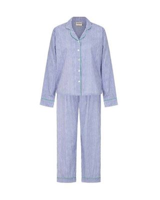 Langes Pyjama-Set mit Gingham-Motiv, blau