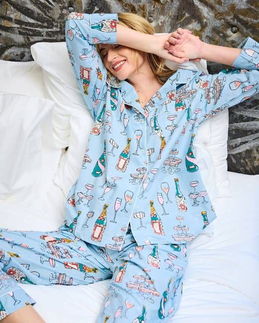 Champagne Tower - Tall Long PJ Set - Soft Blue