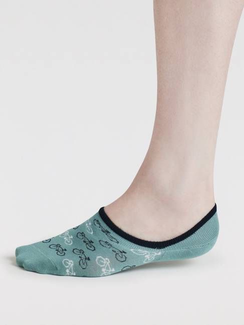 Mens Berit Bicycle Bamboo No-Show Socks - Lagoon Green