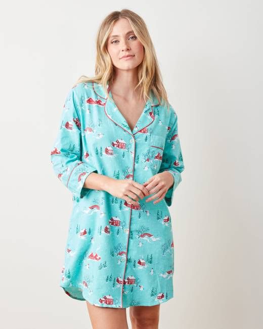 Winter Wonderland - Lightweight Flannel Sleep Shirt - Snow Day