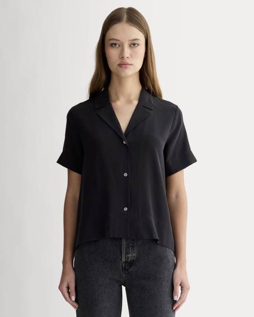 The Notch Shirt in Washable Silk | Black