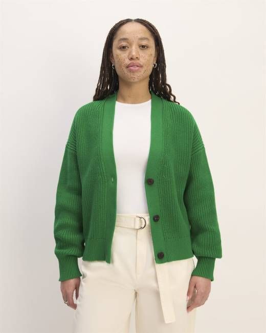 The Boxy Cardigan in Everyday Cotton | Grass Green