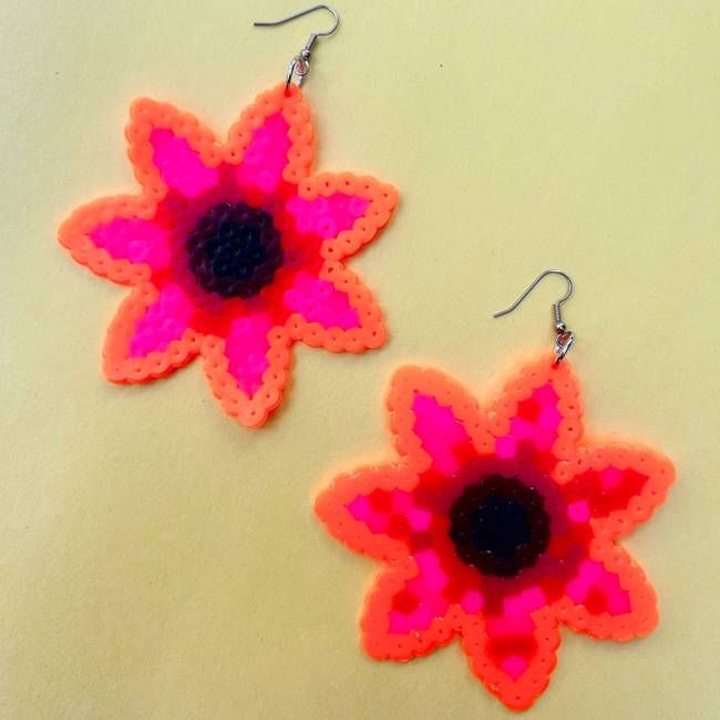 Bright Sunflower Earrings - Upcycled Perler Beads by Constance Wilde