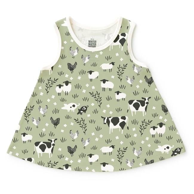 Iris Baby Tunic - Farm Animals Pale Green