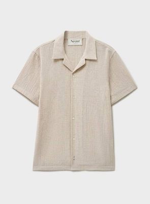 Recycled Basket Weave Stone Short Sleeved Shirt