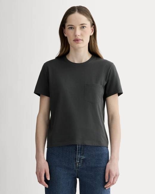 The Box-Cut Tee in Essential Cotton | Washed Black | Pocket