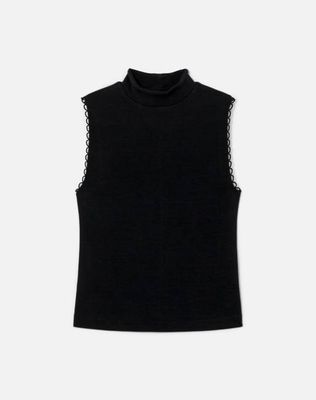 Mock Neck Scallop Tank - Black