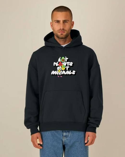Eat Plants Not Animals Deluxe Relaxed Hoodie - Black