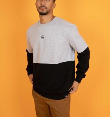 The Classics Crew Sweater - Embroidered Logo - Black x Grey Duotone Colourblock