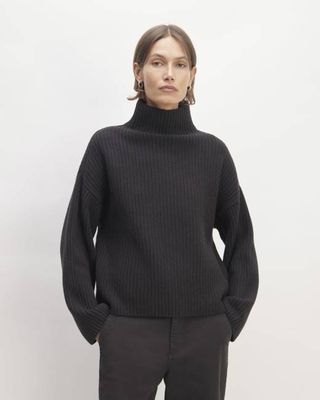 The Felted Merino Funnel-Neck Pullover | Black
