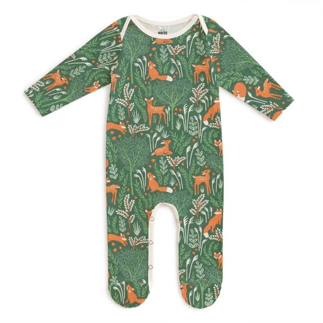 Footed Romper - Deer & Foxes Green
