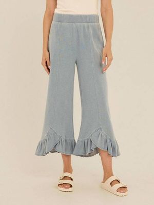 Akela Denim Terry Ruffle Capri Pant