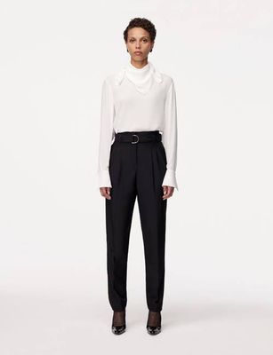 Wool Paper Bag Pleated Trouser | Black
