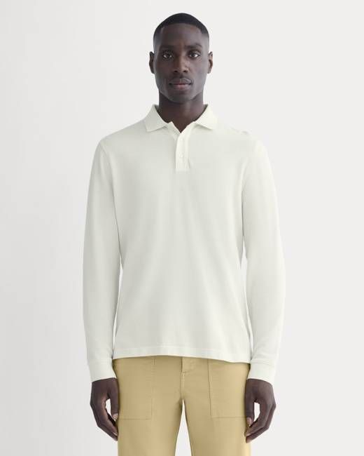 The Long-Sleeve Pique Polo | Bone