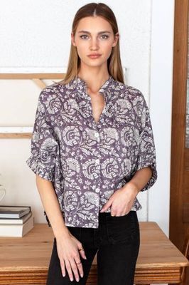 Mandarin Collar Top - Cassis Orchid