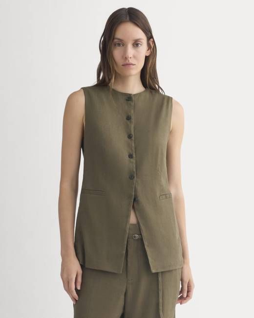 Long Vest in Stretch Linen | Beech